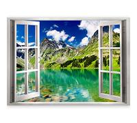 murando 3D Wall Illusion 140x100 cm Wallpaper Mural Photo Print Window View Optical Illusion Design Wall Mural Art Print Wall Decoration Poster Mountain Lake Clouds Nature Landscape c-B-0206-c-a