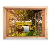 Murando 3D Wall Illusion 210x150 cm Wallpaper Mural - Photo Print Window View Optical Illusion Design Art Print Decoration Poster - Lake Nature Boat Trees Landscape c-C-0110-c-a