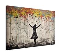 murando - Acoustic Canvas Wall Art Banksy 90x60 cm / 36"x24" - Non-woven Canvas Prints Image Framed Artwork Painting Picture Photo Home 1 pc - rainy song colorful graffiti yellow gray h-H-10031-b-a