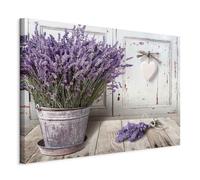 murando Acoustic Canvas Wall Art Lavender 120x80 cm / 47" x 32" picture with acoustic foam sound absorption print image Artwork 1 pc room acoustics soundproofing Flowers Wood like b-C-0647-b-a
