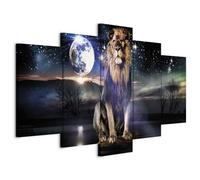 murando Canvas Wall Art Animal 200x100 cm / 80"x40" 5 pcs Large Canvas Prints XXL Art Deco Pictures for Bedroom Walls Home Decor Wall Pictures for Living Room Abstract Lion Moon Night g-C-0385-b-m