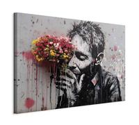 murando Canvas Wall Art Banksy 90x60 cm / 36"x24" 1 pcs | Large Canvas Prints XXL Art Deco Pictures for Bedroom Decor Wall Pictures Abstract Old Man with a Bouquet of Flowers