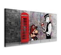 murando Canvas Wall Art Banksy Mario 200x80 cm / 79"x32" -Image printed on Non-woven canvas - Wall art print picture - Photo 5 pieces -London Street Art Urban Mural i-C-0104-b-m