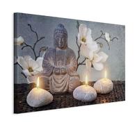 murando Canvas Wall Art Buddha 60x40 cm Large Canvas Prints XXL - Art Deco Pictures for Bedroom Walls - Home Decor Wall Pictures for Living Room 1 piece Stones Orchid Feng Shui p-B-0041-b-a