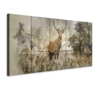 murando Canvas Wall Art Deer 225x90 cm/ 90"x35" 5 pcs Large Canvas Prints XXL - Art Deco Pictures for Bedroom Walls - Home Decor Wall Pictures for Living Room Animals Forest Landscape