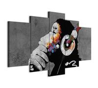 murando Canvas Wall Art DJ Monkey 225x112 cm Non-woven Canvas Prints Image Framed Artwork Painting Picture Photo Home Decoration 5 pieces Banksy Animal Concrete Music g-A-0288-b-m