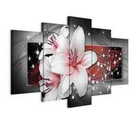 murando Canvas Wall Art Flowers 100x50 cm / 40"x20" 5 pcs. Large Canvas Prints XXL - Art Deco Pictures for Bedroom Walls - Home Decor Wall Pictures Lily Abstract Pearls red grey b-A-0616-b-m