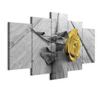murando Canvas Wall Art Flowers Rose 100x50 cm / 40"x20" 5 pcs. Large Canvas Prints XXL - Art Deco Pictures for Bedroom Walls - Home Decor Wall Pictures grey black white yellow Wood b-B-0025-b-n