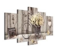 murando Canvas Wall Art Flowers Wood 150x75 cm / 59"x30" 5 pcs. Large Canvas Prints XXL - Art Deco Pictures for Bedroom Walls - Home Decor Wall Pictures for Living Room Rose Bike Heart n-C-0291-b-m