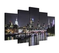 murando Canvas Wall Art London 200x100 cm / 80"x40" 5 pcs Large Canvas Prints XXL Art Deco Pictures for Bedroom Walls Home Decor Wall Pictures for Living Room City Panorama Night England d-B-0335-b-m