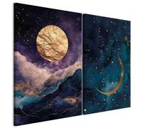 murando Canvas Wall Art Night and Mountains 80x60 cm / 31"x24" 2 pcs Large Canvas Prints XXL Art Deco Pictures for Bedroom Walls Home Decor Wall Pictures for Living Room Blue c-C-10120-b-a