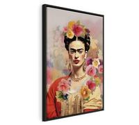 murando - Canvas Wall Art With Black Frame Frida 60x90 cm/24"x36" 1 Piece Non-woven Print Image Framed Artwork Painting Picture Home Decoration Modern - Pink Flowers Elegant Woman Kahlo h-H-10057-b-a