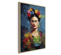 murando - Canvas Wall Art With Natural Frame Frida 60x90 cm/24"x36" 1 piece Non-woven Print Image Framed Artwork Painting Picture Home Decoration Modern - Flowers Famous Woman Kahlo e h-H-10053-b-a
