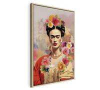 murando - Canvas Wall Art With Natural Frame Frida 80x120 cm/32"x48" 1 piece Non-woven Print Image Framed Artwork Painting Picture Home Decoration Modern - Pink Flowers Woman Kahlo h-H-10057-b-a