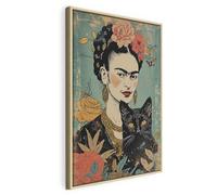 murando - Canvas Wall Art With Natural Frame Frida Kahlo 60x90 cm/24"x36" 1 piece Non-woven Print Image Framed Artwork Painting Picture Home Decoration Modern - Flower Black Cat Blue h-H-10040-b-a
