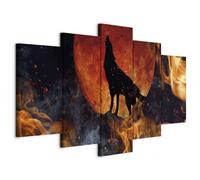 murando Canvas Wall Art Wolf 150x75 cm / 59"x30" 5 pcs. Large Canvas Prints XXL - Art Deco Pictures for Bedroom Walls - Home Decor Wall Pictures for Living Room Abstract Animal Fire Sun g-C-10005-b-a