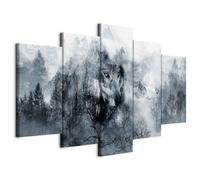 murando Canvas Wall Art Wolf 225x112 cm / 89”x45” Non-woven Canvas Print Framed Wall Art work Picture Photo Home Decoration 5 pieces Forest g-A-0139-b-m
