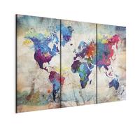 murando - Canvas Wall Art World Map 135x90 cm / 54"x36" 3 pcs. - Non-woven Canvas Prints Image Framed Artwork Painting Picture Photo Home Decoration - geography countries continents k-A-0178-b-e