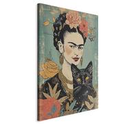 murando Canvas Wall Art XXL Frida Kahlo 40x60 cm/16"x24" 1 pcs Large Canvas Prints XXL Art Deco Pictures for Bedroom Walls Home Decor Wall Pictures Famous Woman with Black Cat Blue h-H-10040-b-a