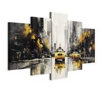 murando - Canvas Wall Art XXL Landscape 100x50 cm 5 pieces - Non-woven Canvas Prints Image Framed Artwork Painting Picture Photo Home Decoration New York Taxi Street City Panoramic View d-H-10032-b-c