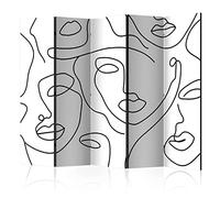 murando Decorative Room Divider Abstract 225x172 cm / 89"x68" Double-Sided Folding Screen 5 Panels Room Partition Non-Woven Canvas Print Opaque Photo Display sketch face Woman Black h-A-0239-z-c