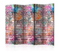 murando Decorative Room Divider Brick colorful 225x172 cm / 89"x68" Single-Sided Folding Screen Room Partition Non-Woven Canvas Print Opaque Display blue orange violet f-C-0329-z-c