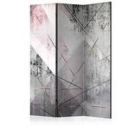 murando Decorative Room Divider Concrete 135x172 cm / 53" x 67" Single-Sided Folding Screen 3 Panels Room Partition Non-Woven Canvas Print Opaque Photo Display concrete grey pink triangle a-A-0350-z-b