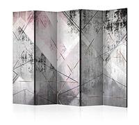 murando Decorative Room Divider Concrete 225x172 cm / 89"x68" Double-Sided Folding Screen 5 Panels Room Partition Non-Woven Canvas Print Opaque Photo Display concrete grey pink triangle a-A-0350-z-c