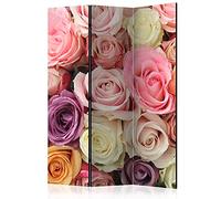murando Decorative Room Divider Flower 135x172 cm / 54"x68" Single-Sided Folding Screen 3 Panels Room Partition Non-Woven Canvas Print Opaque Photo Display Nature Roses pink colorful b-C-0429-z-b