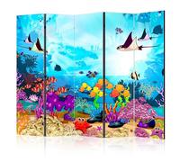 murando Decorative Room Divider for Kids 225x172 cm / 89"x68" Single-Sided Folding Screen 5 Panels Room Partition Non-Woven Canvas Print Opaque Photo Display Ocean Coral reef Fish e-C-0064-z-c