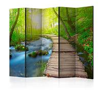 murando Decorative Room Divider Forest 225x172 cm / 89"x68" Double-Sided Folding Screen 5 Panels Room Partition Non-Woven Canvas Print Opaque Photo Display Lanscape Nature Brook bridge c-A-0068-z-c