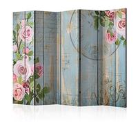 murando Decorative Room Divider Minimalism 225x172 cm / 89"x68" Double-Sided Folding Screen 5 Panels Room Partition Non-Woven Canvas Print Opaque Photo Display - retro style wood b-C-0510-z-c