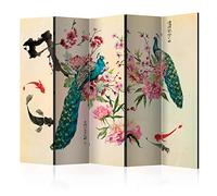 murando Decorative Room Divider Orient Japan 225x172 cm / 89"x68" Double-Sided Folding Screen Room Partition Non-Woven Canvas Print Opaque Display Zen Peacock p-C-0002-z-c