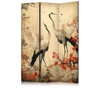 murando Decorative Room Divider Oriental 135x172 cm / 54"x68" Double-Sided Folding Screen 3 Panels Room Partition Non-Woven Canvas Print Opaque Photo Display Birds Flowers Trees Crane p-H-10000-z-a
