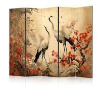 murando Decorative Room Divider Oriental 225x172 cm / 89"x68" Double-Sided Folding Screen 5 Panels Room Partition Non-Woven Canvas Print Opaque Photo Display Birds Flowers Trees Crane p-H-10000-z-b