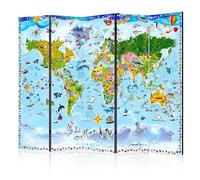murando Decorative Room Divider World map Children 225x172 cm / 89"x68" Double-Sided Folding Screen 5 Panels Room Partition Non-Woven Canvas Print Opaque Photo Display e-A-0102-z-c