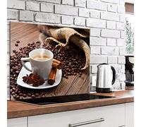 murando Glass Splashback for Kitchen Backsplash Cooker Protector Tempered Glass Decorative Wall Art Panel Heat Resistant Graphic 80x60 cm / 32"x24" Coffee Beans Cup Cinnamon j-B-0070-aq-e