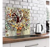 murando Glass Splashback for Kitchen Backsplash Cooker Protector Tempered Glass Decorative Wall Art Panel Heat Resistant Graphic 60x60 cm / 24"x24" Gustav Klimt Tree of life l-A-0053-aq-a