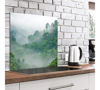 murando Glass Splashback for Kitchen Backsplash Cooker Protector Tempered Glass Decorative Wall Art Panel Heat Resistant Graphic 80x80 cm / 32"x32" Landscape Nature Fog Tree c-B-0511-aq-a