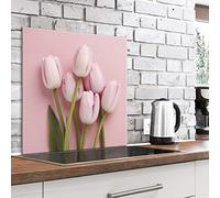 murando Glass Splashback for Kitchen Backsplash Cooker Protector Tempered Glass Decorative Wall Art Panel Heat Resistant Graphic 60x60 cm / 24"x24" Flowers Tulips Pink Petal b-B-0439-aq-a