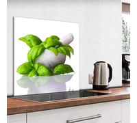 murando Glass Splashback for Kitchen Backsplash Cooker Protector Tempered Glass Decorative Wall Art Panel Heat Resistant Graphic 80x80 cm / 32"x32" Herbal Basil Spice j-B-0090-aq-a