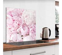 murando Glass Splashback for Kitchen Backsplash Cooker Protector Tempered Glass Decorative Wall Art Panel Heat Resistant Graphic 60x60 cm / 24"x24" Flowers Peony Nature Pink Petals b-C-0639-aq-a
