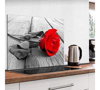 murando Glass Splashback for Kitchen Backsplash Cooker Protector Tempered Glass Decorative Wall Art Panel Heat Resistant Graphic 80x60 cm / 32"x24" Flowers Rose Black Red Wood b-B-0440-aq-e