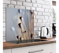 murando Glass Splashback for Kitchen Backsplash Cooker Protector Tempered Glass Decorative Wall Art Panel Heat Resistant Graphic 60x60 cm / 24"x24" Nature Poppy Heads Plants b-B-0447-aq-a