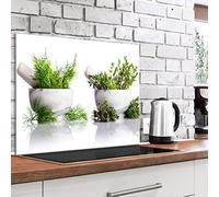 murando Glass Splashback for Kitchen Backsplash Cooker Protector Tempered Glass Decorative Wall Art Panel Heat Resistant Graphic 80x60 cm / 32"x24" Herbal Plants j-B-0094-aq-e