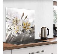 murando Glass Splashback for Kitchen Backsplash Cooker Protector Tempered Glass Decorative Wall Art Panel Heat Resistant Graphic 60x60 cm / 24"x24" Flowers Lily Abstract Nature b-A-0568-aq-a