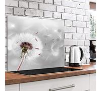 murando Glass Splashback for Kitchen Backsplash Cooker Protector Tempered Glass Decorative Wall Art Panel Heat Resistant Graphic 80x60 cm / 32"x24" Flowers Dandelion Grey White b-C-0558-aq-e