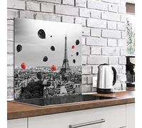 murando Glass Splashback for Kitchen Backsplash Cooker Protector Tempered Glass Decorative Wall Art Panel Heat Resistant Graphic 60x60 cm / 24"x24" Paris Balloon Eiffel tower d-C-0225-aq-a