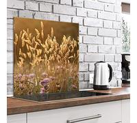 murando Glass Splashback for Kitchen Backsplash Cooker Protector Tempered Glass Decorative Wall Art Panel Heat Resistant Graphic 60x60 cm / 24"x24" Nature Field Flowers Grass b-B-0459-aq-a
