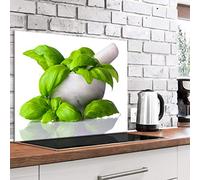 murando Glass Splashback for Kitchen Backsplash Cooker Protector Tempered Glass Decorative Wall Art Panel Heat Resistant Graphic 80x60 cm / 32"x24" Herbal Basil Spice j-B-0090-aq-e